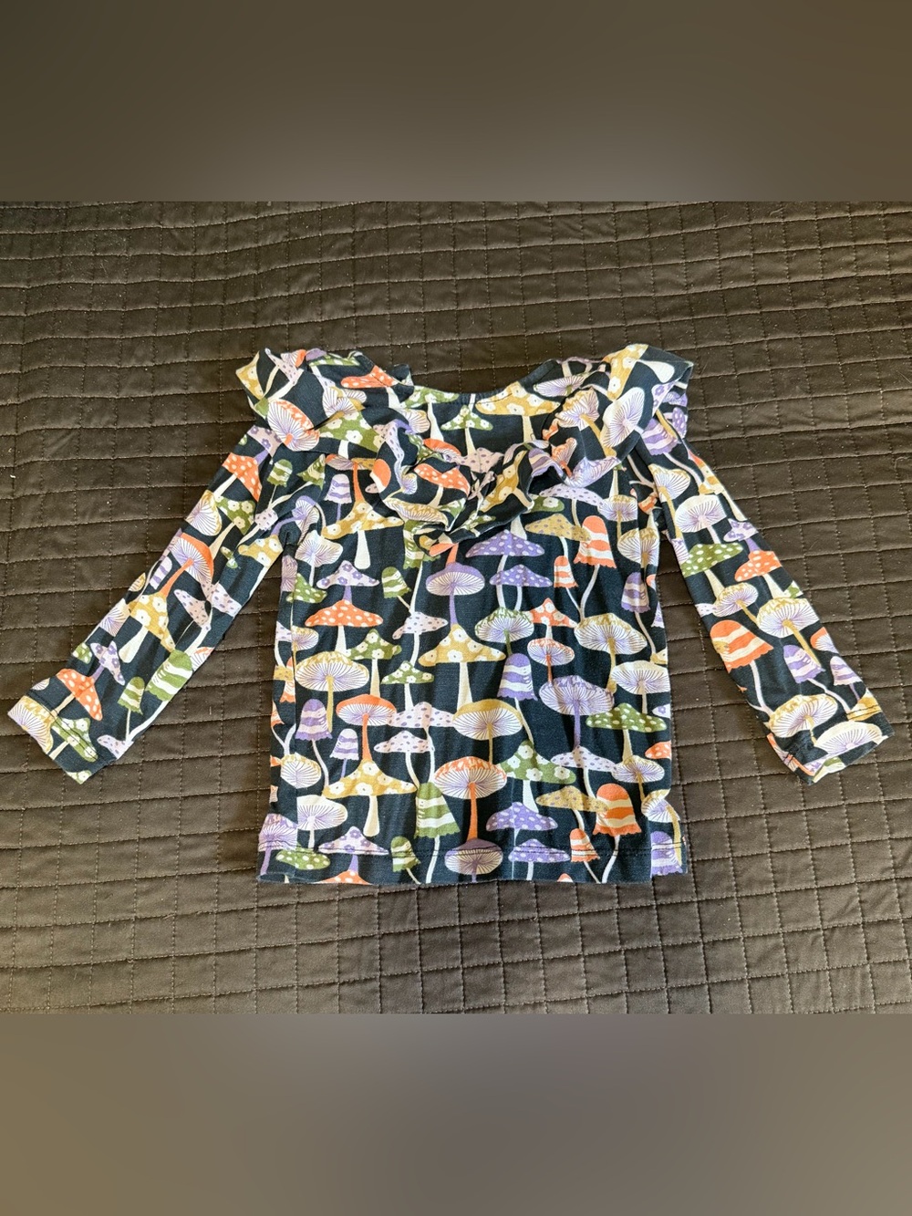 Kate Quinn | long sleeve v-yoke ruffle top | harvest mushroom | 18-24m